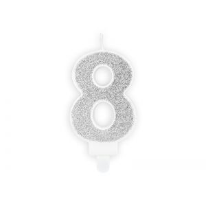 Świeczka urodzinowa Cyferka 8, srebrna, 7 cm