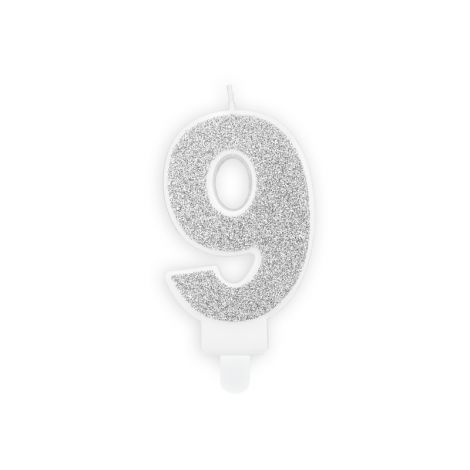 Świeczka urodzinowa Cyferka 9, srebrna, 7 cm