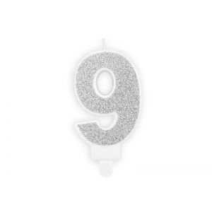 Świeczka urodzinowa Cyferka 9, srebrna, 7 cm