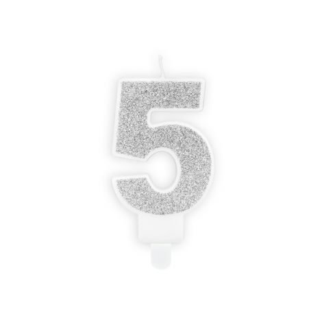 Świeczka urodzinowa Cyferka 5, srebrna, 7 cm