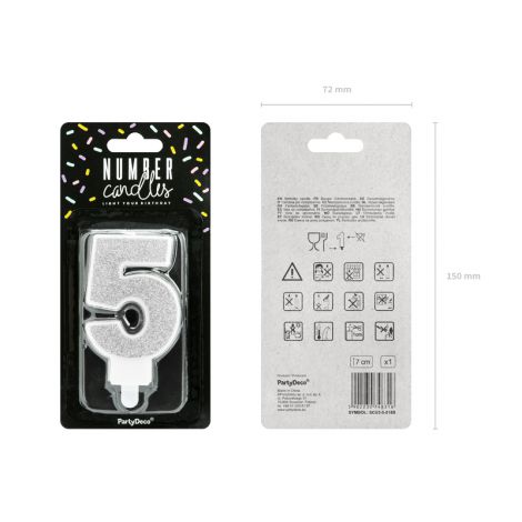 Świeczka urodzinowa Cyferka 5, srebrna, 7 cm - 2