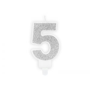 Świeczka urodzinowa Cyferka 5, srebrna, 7 cm