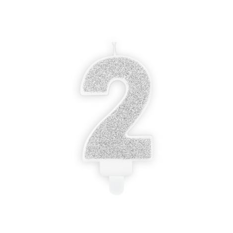 Świeczka urodzinowa Cyferka 2, srebrna, 7 cm