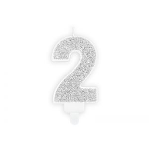 Świeczka urodzinowa Cyferka 2, srebrna, 7 cm
