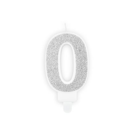 Świeczka urodzinowa Cyferka 0, srebrna, 7 cm
