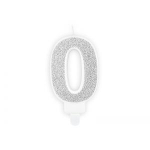 Świeczka urodzinowa Cyferka 0, srebrna, 7 cm