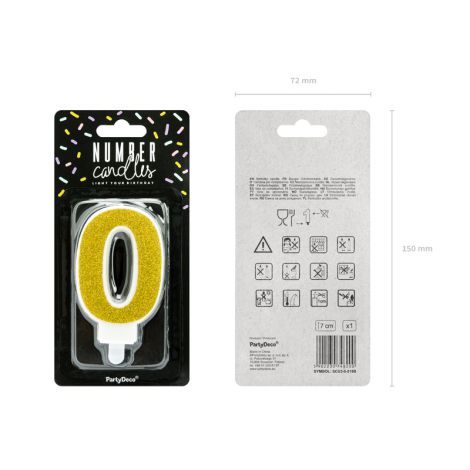 Świeczka urodzinowa Cyferka 0, złota, 7 cm - 2