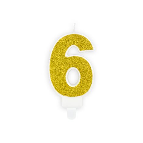 Świeczka urodzinowa Cyferka 6, złota, 7 cm