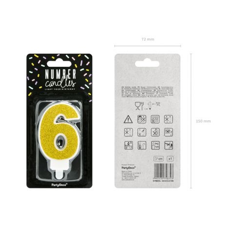 Świeczka urodzinowa Cyferka 6, złota, 7 cm - 2