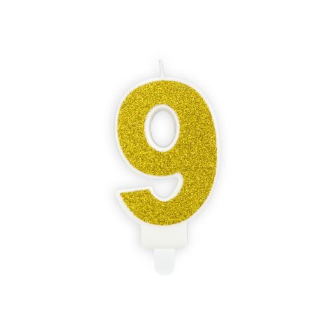 Świeczka urodzinowa Cyferka 9, złota, 7 cm