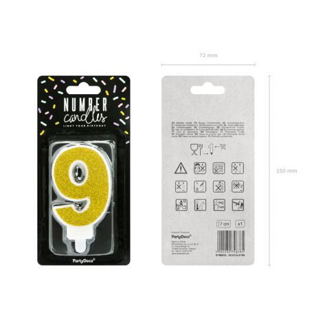 Świeczka urodzinowa Cyferka 9, złota, 7 cm - 2