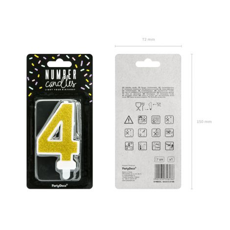 Świeczka urodzinowa Cyferka 4, złota, 7 cm - 2