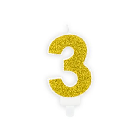 Świeczka urodzinowa Cyferka 3, złota, 7 cm
