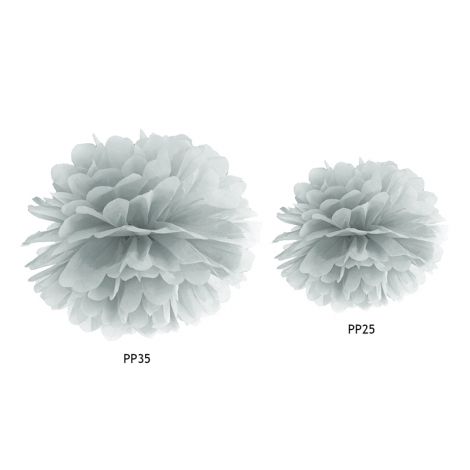 Pompon bibułowy, srebrny, 35 cm - 2