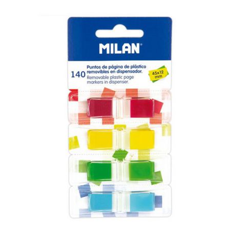 Zakładki indeksujące na podajniku Milan 45x12mm, 140szt Fluo transparentne