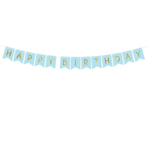 Baner Happy Birthday, 15 x 175 cm, jasny niebieski