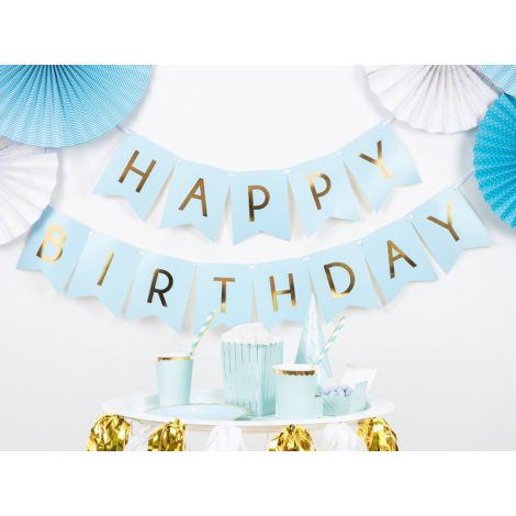 Baner Happy Birthday, 15 x 175 cm, jasny niebieski - 3