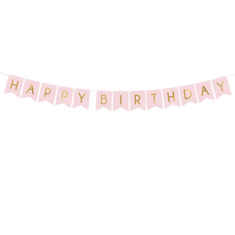 Baner Happy Birthday, 15 x 175 cm, jasny różowy