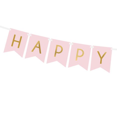 Baner Happy Birthday, 15 x 175 cm, jasny różowy - 2