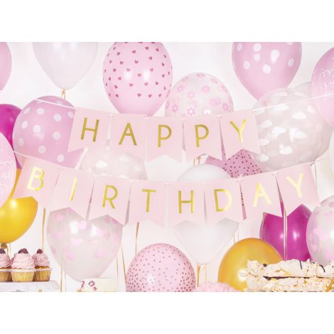 Baner Happy Birthday, 15 x 175 cm, jasny różowy - 3
