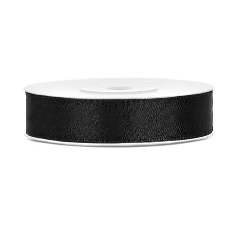 Tasiemka satynowa PartyDeco Czarna, 12mm x 25m