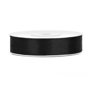 Tasiemka satynowa PartyDeco Czarna, 12mm x 25m