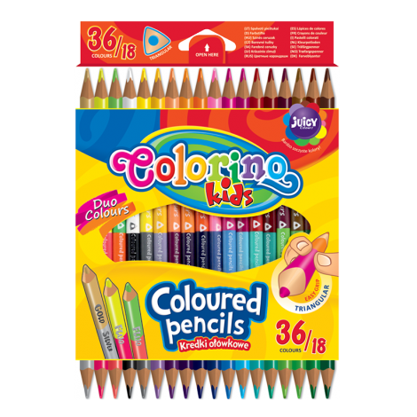 Kredki ołówkowe Colorino trójkątne dwukolorowe, 18 sztuk, 36 kolorów