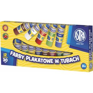 Farby plakatowe Astra, 12 kolorów, 30 ml