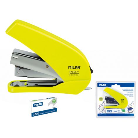 Zszywacz Milan Acid Energy Saving 9cm, 20 kartek, żółty