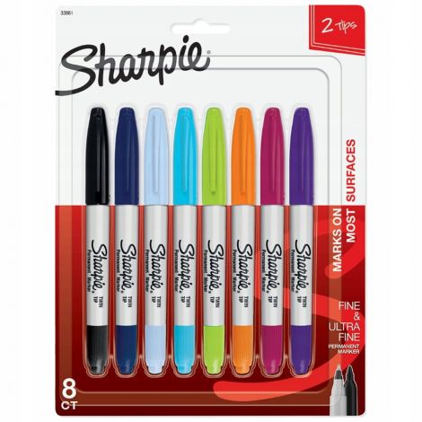 Markery permanentne dwustronne Sharpie Fine & Ultra Fine, 8 kolorów