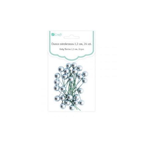 Kulki druciane dpCraft Owoce Ostrokrzewu 12mm, Srebrne, 24szt - 2