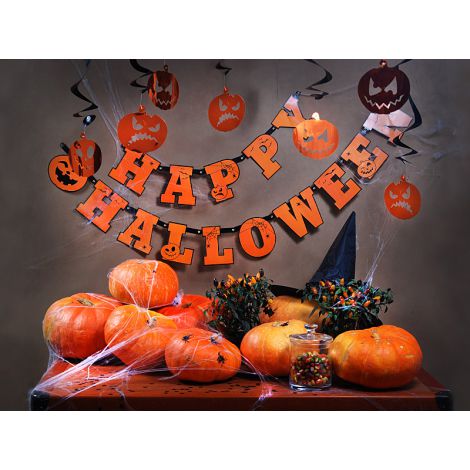 Baner Happy Halloween, 13 x 210cm, pomarańczowy - 2