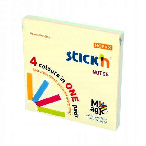 Karteczki samoprzylepne Stick'n 76x76mm, 100szt  pastelowe
