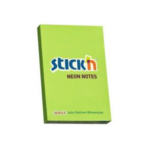 Karteczki samoprzylepne Stick'n 76x51mm, 100szt zielone neon