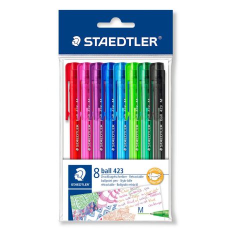 Długopisy Staedtler z przyciskiem, trójkątne, 0.5mm, 8 kolorów