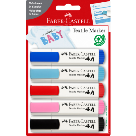 Markery do tkanin Faber-Castell zestaw Baby Shower, 5 kolorów