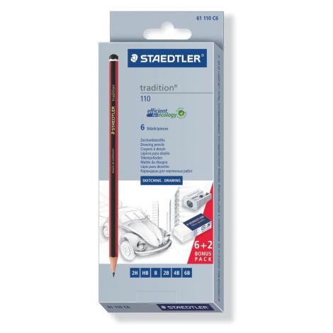 Zestaw ołówków Staedtler Tradition 2H-6B 6szt, + gumka + temperówka