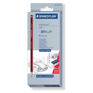 Zestaw ołówków Staedtler Tradition 2H-6B 6szt, + gumka + temperówka