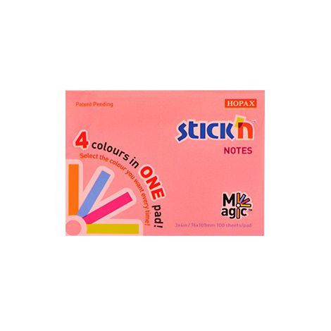Karteczki samoprzylepne Stick'n 76x101mm, 100szt Magic Pad Neon