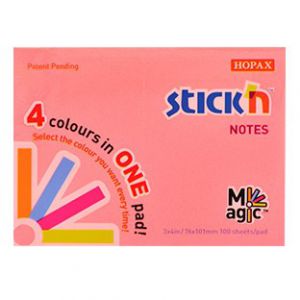 Karteczki samoprzylepne Stick'n 76x101mm, 100szt Magic Pad Neon