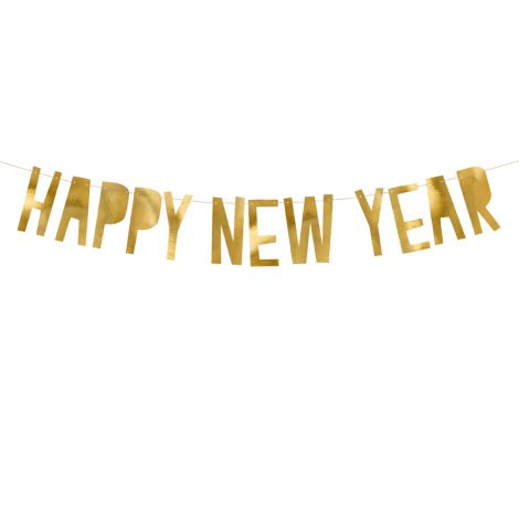 Baner Happy New Year, 10 x 90 cm, złoty
