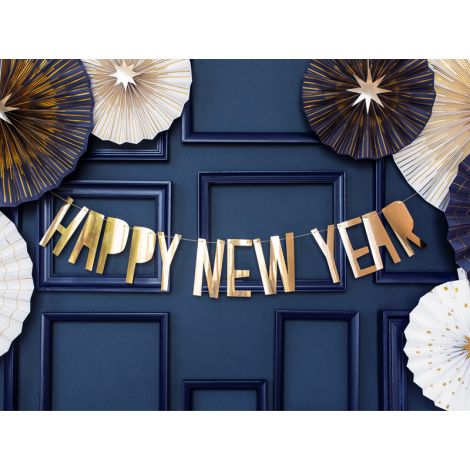 Baner Happy New Year, 10 x 90 cm, złoty - 4