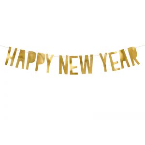 Baner Happy New Year, 10 x 90 cm, złoty