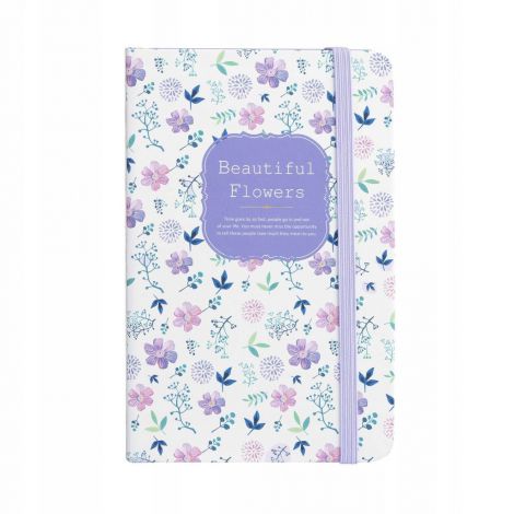 Notes FlowEasy A7/80/70g kratka, Kwiaty fioletowe z gumką