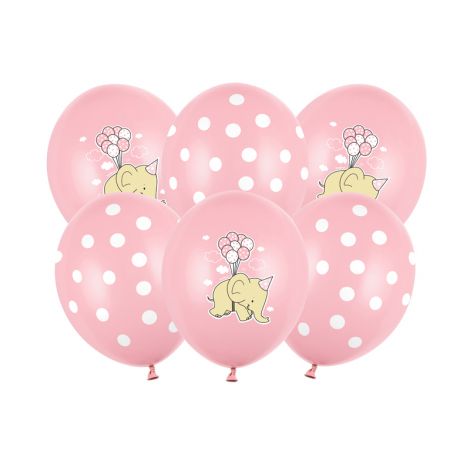 Balony Słonik, 30cm, Pastel Pink Mix, 6 sztuk