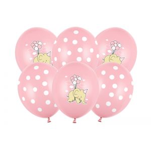 Balony Słonik, 30cm, Pastel Pink Mix, 6 sztuk