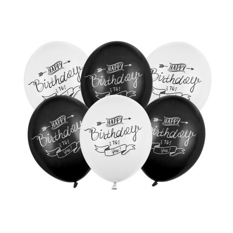 Balony Happy Birthday, 30cm, Pastel mix, 6 sztuk