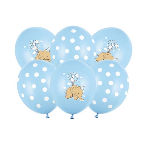 Balony Słonik, 30cm, Pastel Baby Blue Mix, 6 sztuk