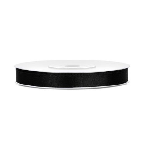 Tasiemka satynowa PartyDeco Czarna, 6mm x 25m
