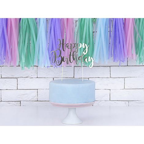 Topper na tort Happy Birthday, srebrny, 22,5 cm - 3